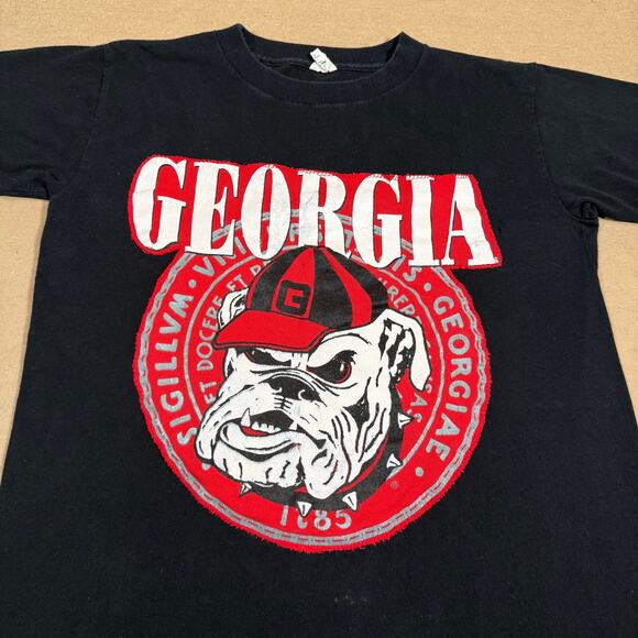 Vintage 90s Georgia Bulldogs T-Shirt Black UGA Mascot Dog Single Stitch Small - Picture 2 of 7